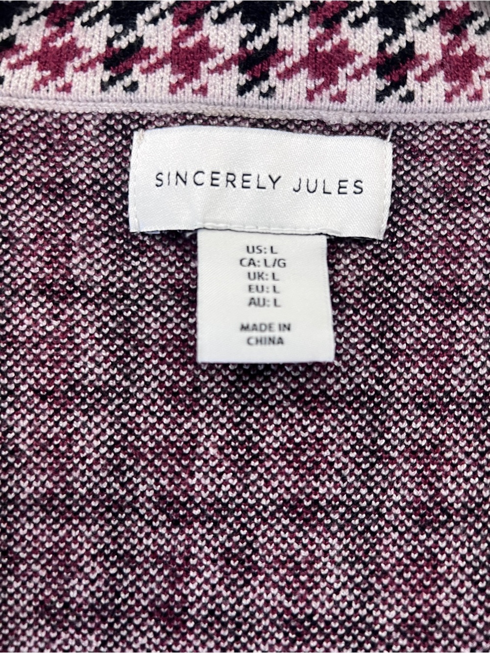 Sincerely Jules Women’s L Houndstooth Knit Blazer Burgundy Black Open Front - Picture 9 of 10